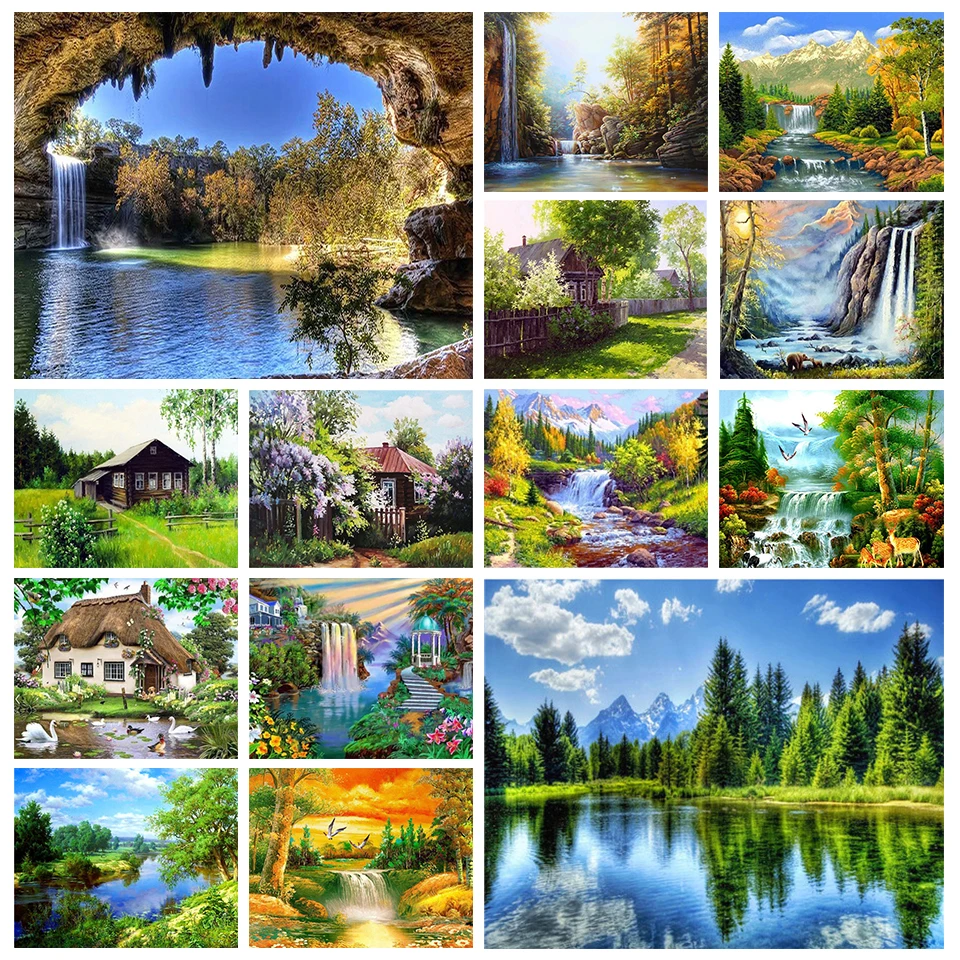 5D DIY Diamond Painting Beautiful Waterfall Scenery Embroidery Mosaic Handicrafts Picture Full Drill Cross Stitch Kit Home Decor