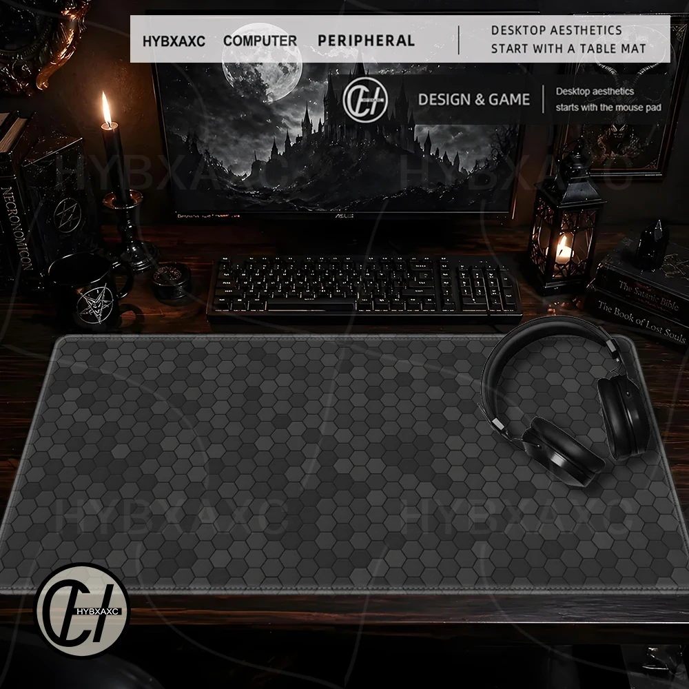 Black Dark Hexagon Metal Texture Mouse Pad Large Square Computer Accessories Office Game Table Mat XL Rubber Anti-slip Mousepad