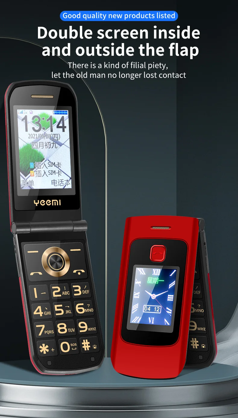 YEEMI K21+ LTE 4G Flip Mobile Phone 2.4'' Screen 1100mAh Large Button Loud Voice For Elderly Cellphone MP3 MP4 SOS LED Light