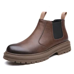 Autumn Winter Chelsea Boots for Men Fashion Casual English Style High Top Leather Platform Shoes Male Designer Ankle Boots Men