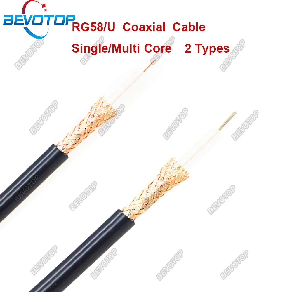 BEVOTOP 50m~1000m RG58/U 50-3 Coaxial Cable 50 Ohm Bare Copper Low Loss Single/Multi Core 2 Types High Quality Fast Shipping