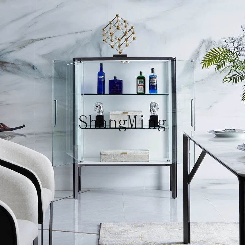 

FG luxury glass wine cabinet modern stainless steel solid wood paint dining side locker