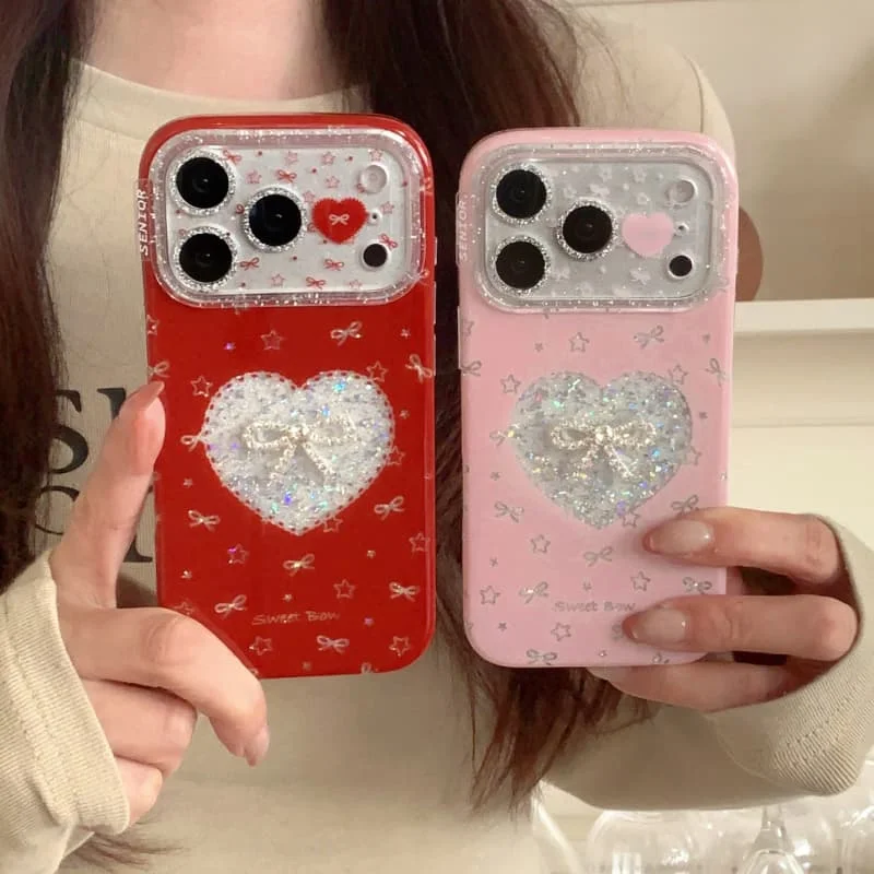 

Korean Shiny Bow Phone Case Suitable for iPhone 17 Pro 16 15 14 13Pro Max with Camera Anti Drop Protection Case