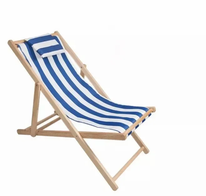 adjustable wooden folding beach chair with pillow