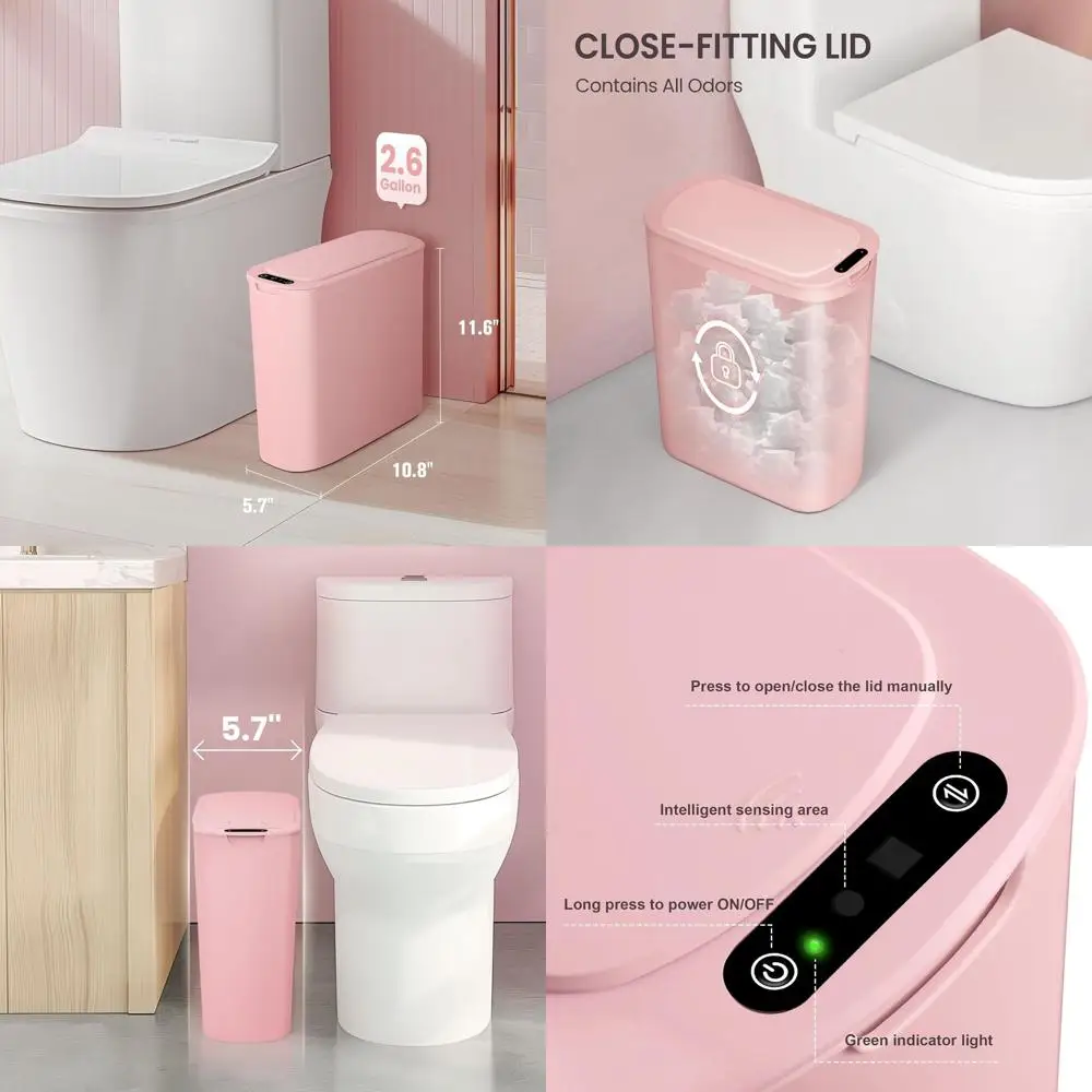 

Touchless 2.6 Gallon Motion-Activated Trash Bin, Slim Plastic Wastebasket for Bathroom, Office, RV, and Home in Pink