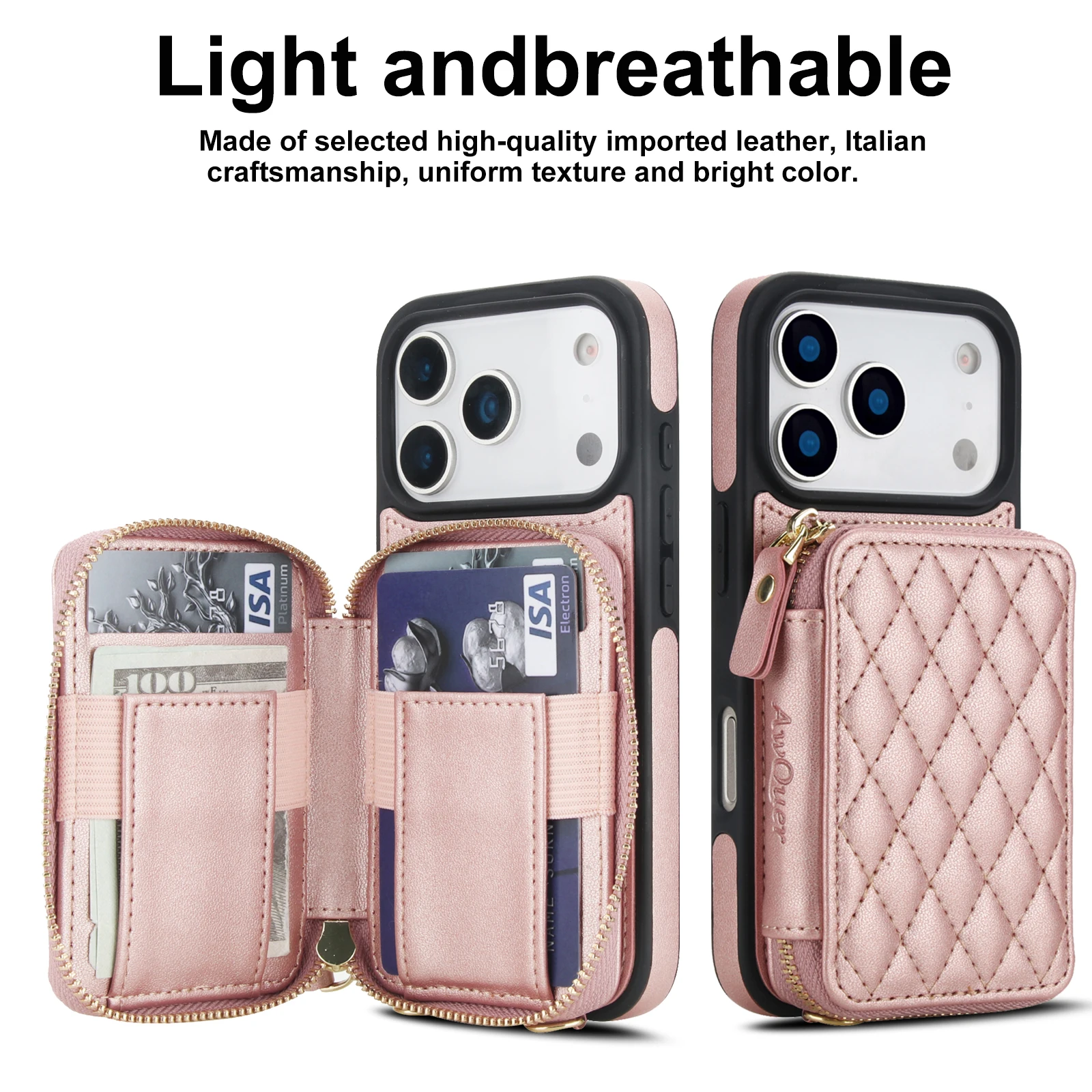 Lanyard Reißverschluss-Brieftasche Leder-Handyhülle für iPhone 17 16 15 14 13 12 11 Pro Max FE Stoßfeste Standtasche mit Tasche Zubehör
