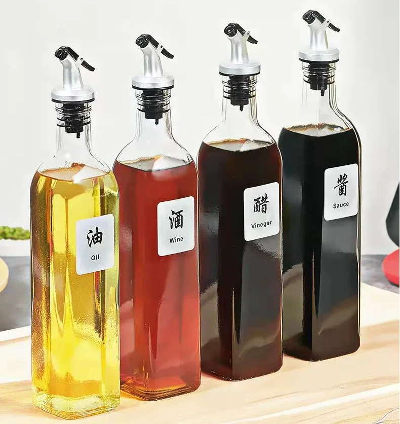 4Pcs Seasoning bottle Lead free glass automatic opening and closing oil nozzle oil bottle leak proof soy sauce bottle