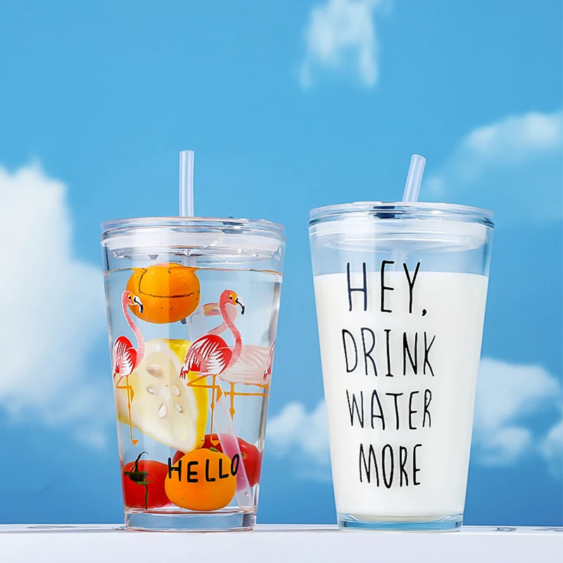 Graffiti Straw Glass Water Cup, Milk Tea Cup, Cute Cartoon, Cola Juice Cup, Popular Tiktok Glass, High Temperature Resistance