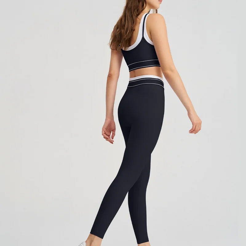 

SEEKSUC Yoga Suit Contrast White Stripe Push Up Bra Booty Leggings Butter Soft Breathable Gym Outdoor Fitness Sportswear