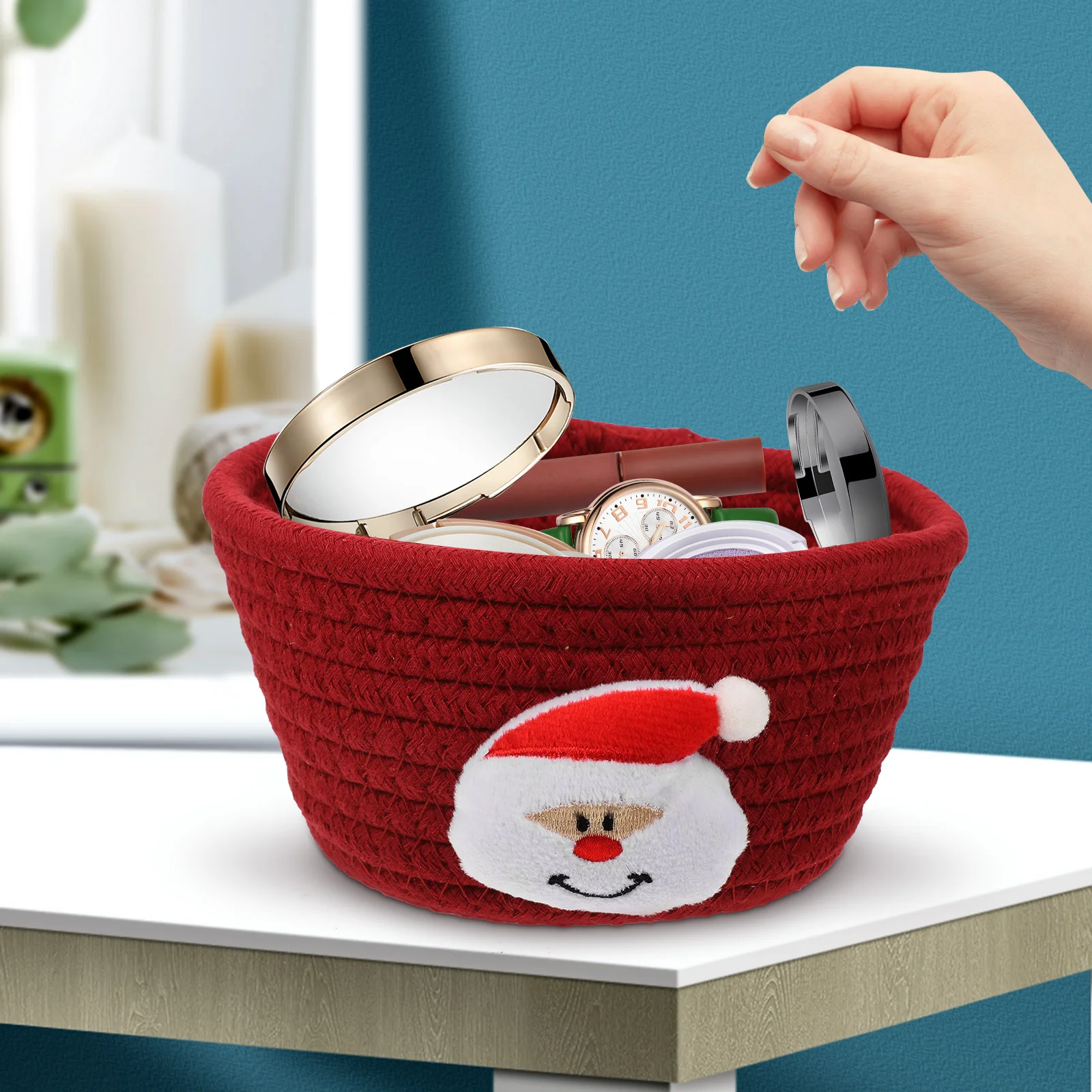 

Christmas Storage Basket Gift Box Empty Cotton Thread Woven Red Baskets Gifts Nursery ganizers Craft Storage Holiday Cookie