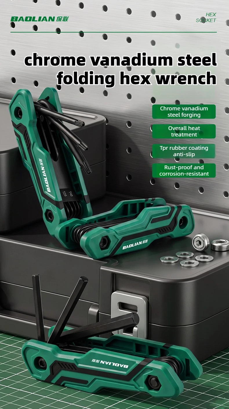 BAOLIAN 8-in-1 CR-V Metrischer Klappbarer Sechskantschlüssel-Satz Pflaumenblüten-Schraubendreher Geschwärzt und Rostfrei für Fahrradwartung – Detail 1
