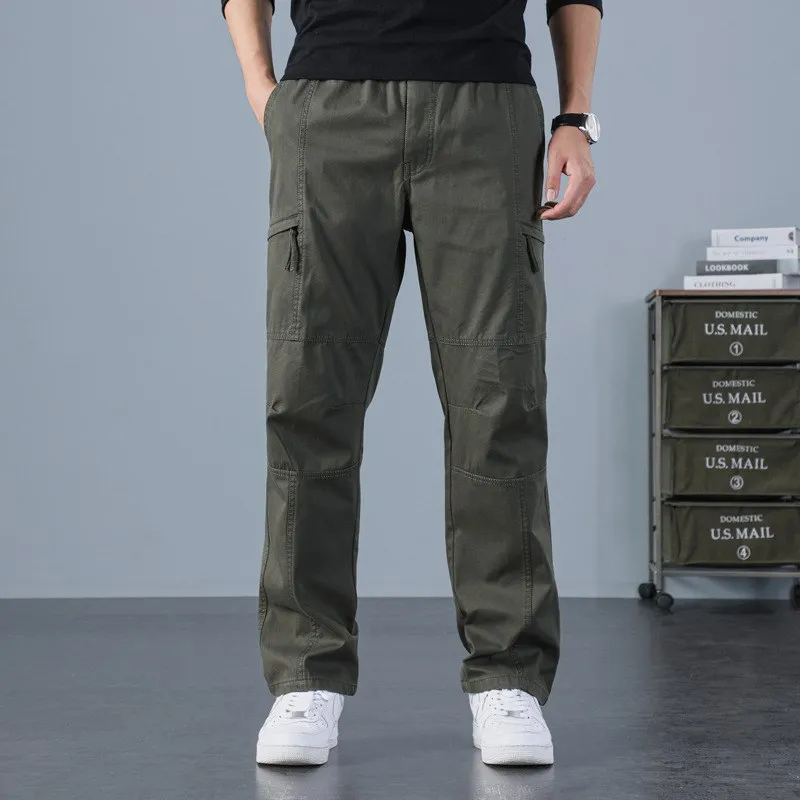 

Loose Casual Thi Waist Men's Autumn Winter Pants Straight Leg Workwear Trousers Comfortable Elastic Waist Large Size