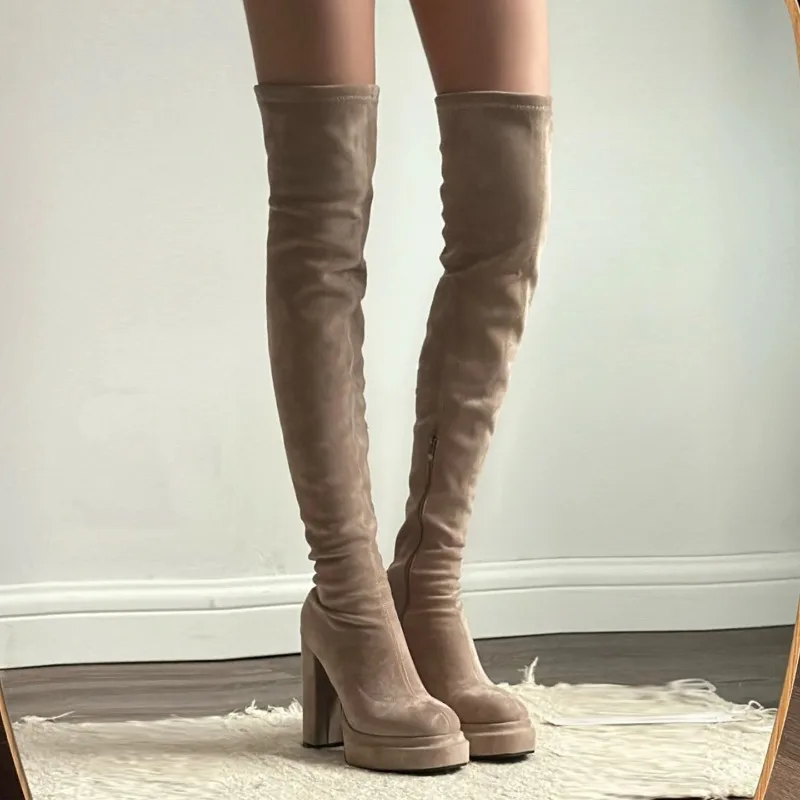 Nightclub Nightclub Fashion Woman Thigh High Boots Sexy Thick High Heels Party Autumn Winter Ladies Fleece Lined Over-the-knee Booties - Aliexpress Deal