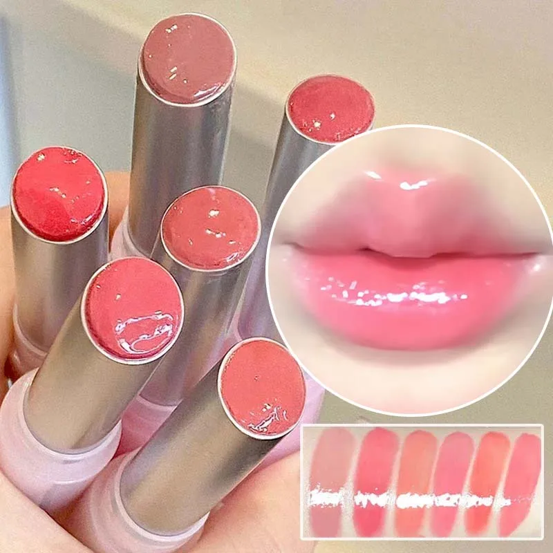 Brilho Labial Sólido Efeito Espelho Tubo Redondo Hidratante de Longa Duração Batom Natural Nude Tonalidade Pêssego Maquiagem Labial em Gel
