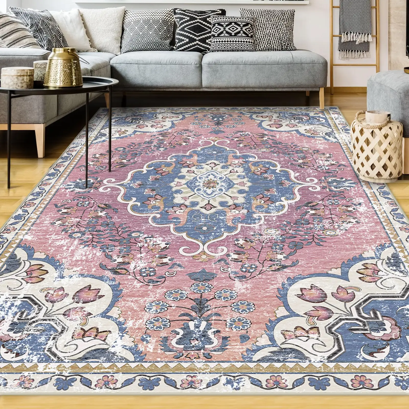 سجادة VIKAMA ذات مساحة كبيرة غير قابلة للانزلاق، سجادة أرضية ذات حلقة هادئة، سجادة غرفة المعيشة، سجادة دفئة سهلة التنظيف لديكور المنزل