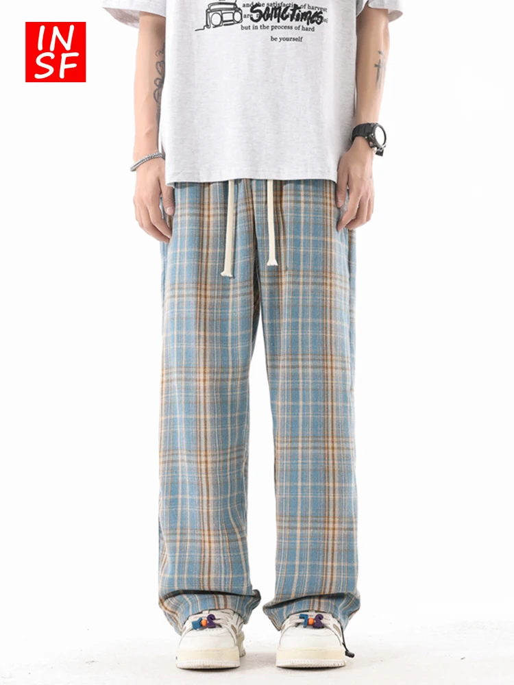 

Высококачественные мужские повседневные брюки прямого кроя, свободные широкие брюки, модные американские спортивные штаны с завязками