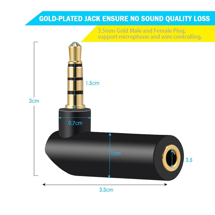 90 Degree Right Angled 3.5mm Male to Female Adapter Converter Headphone Audio Microphone Jack Stereo Plug Connector