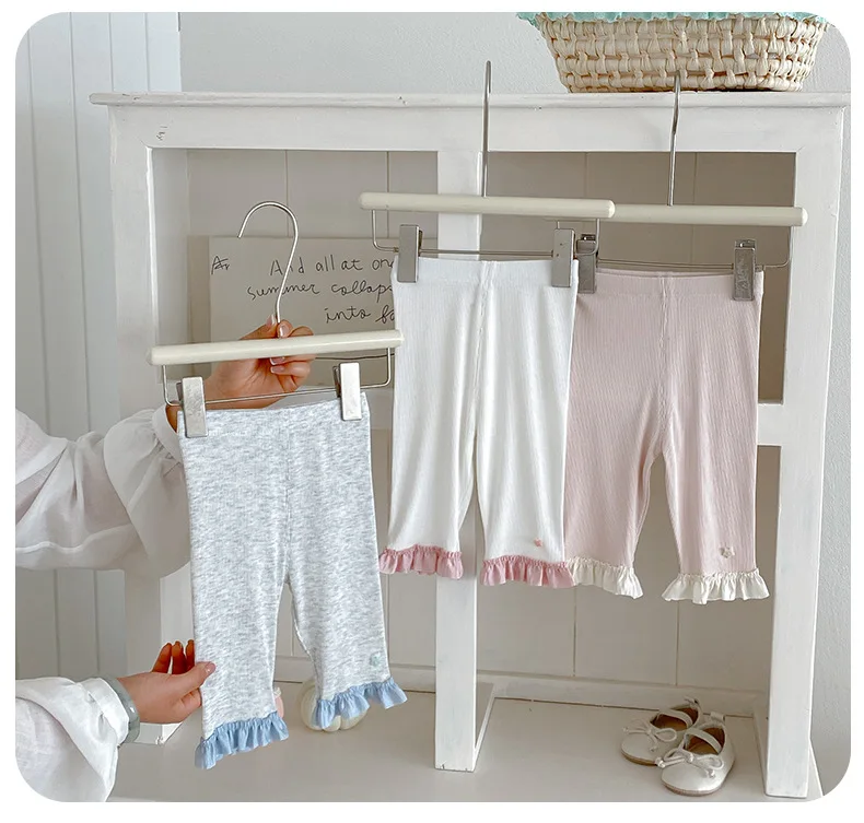 Summer new style of infant black fungus edge leggings for girls, sweet and breathable pants
