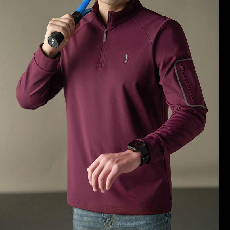 Designer brand half zipper men sweatshirt autumn new fashion Korean style leisure exquisite embossed golf stand collar pullover