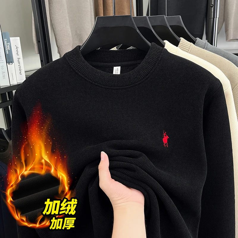 

Sweatshirt Men's Autumn and Winter Collection 2025 New Casual Top with Velvet Long Sleeved Top, Bottom Shirt, Embroidered Top