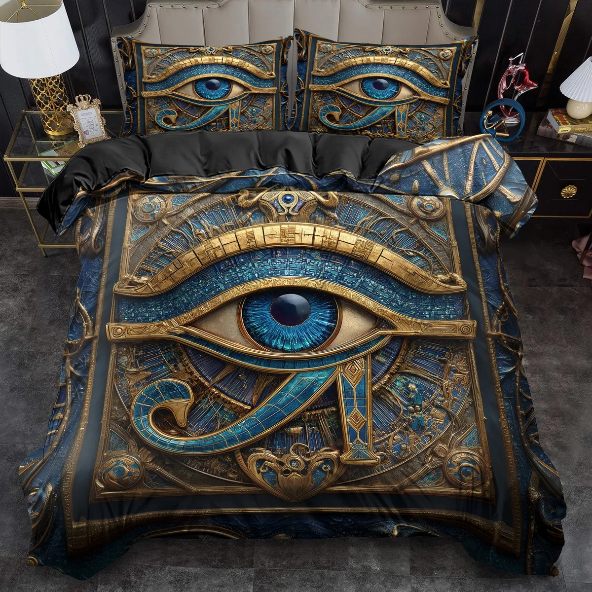 

2/ 3pcs Egyptian Blue Eyes Duvet Cover Set, King Queen Style Bedding Set, Character Print Quilt Cover Set Machine Washable