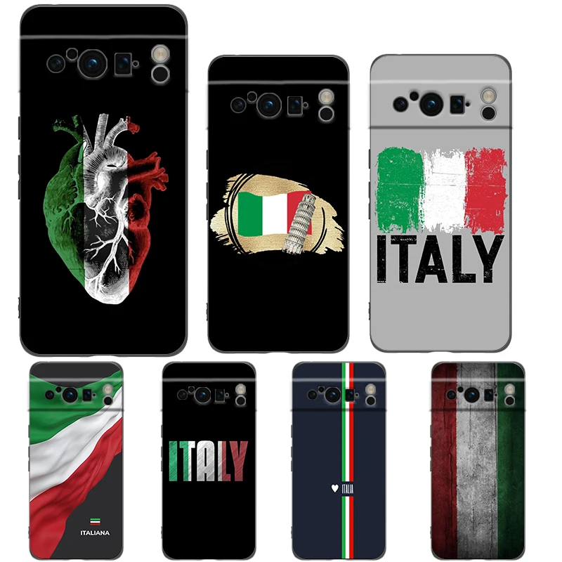 ITALY Flag Phone Case For Google Pixel 8 7 6 Pro 8A 6A 7A 5G Soft Silicone Shockproof TPU Black Cover Fundas