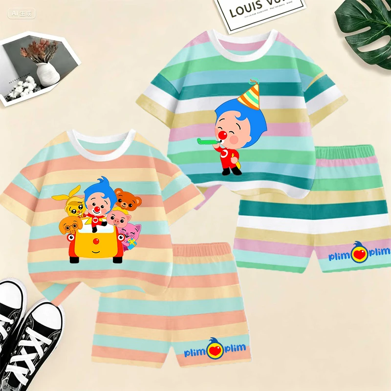 

Plims Clown Children T-Shirt Shorts Set Cute Anime Boy Girl Cartoon Short Sleeves Tops Pant Summer Kids Clothes Tracksuits Gift