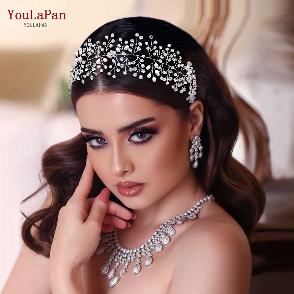 

YouLaPan Crystal Bridal Tiara Pearl Headband for Woman Girls Wedding Hair Accessories Jewelry Handmade Bride Headpiece HP10