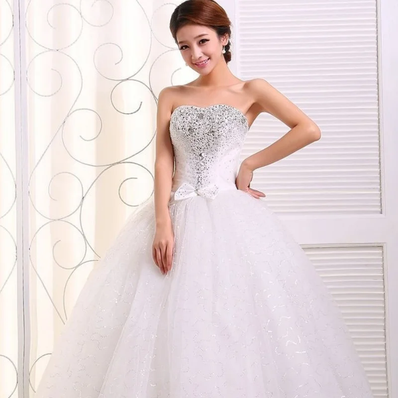 It's Yiiya White Red Wedding Dresses Crystal Strapless Bling Lace up Floor-length Princess Bride Ball Gowns Plus size FH060