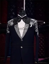 Luxury Beaded Crystal Wedding Suits For Men Shawl Lapel Groom Tuxedos Slim Fit Costume Homme 2 Pieces Sets Male Prom Blazers