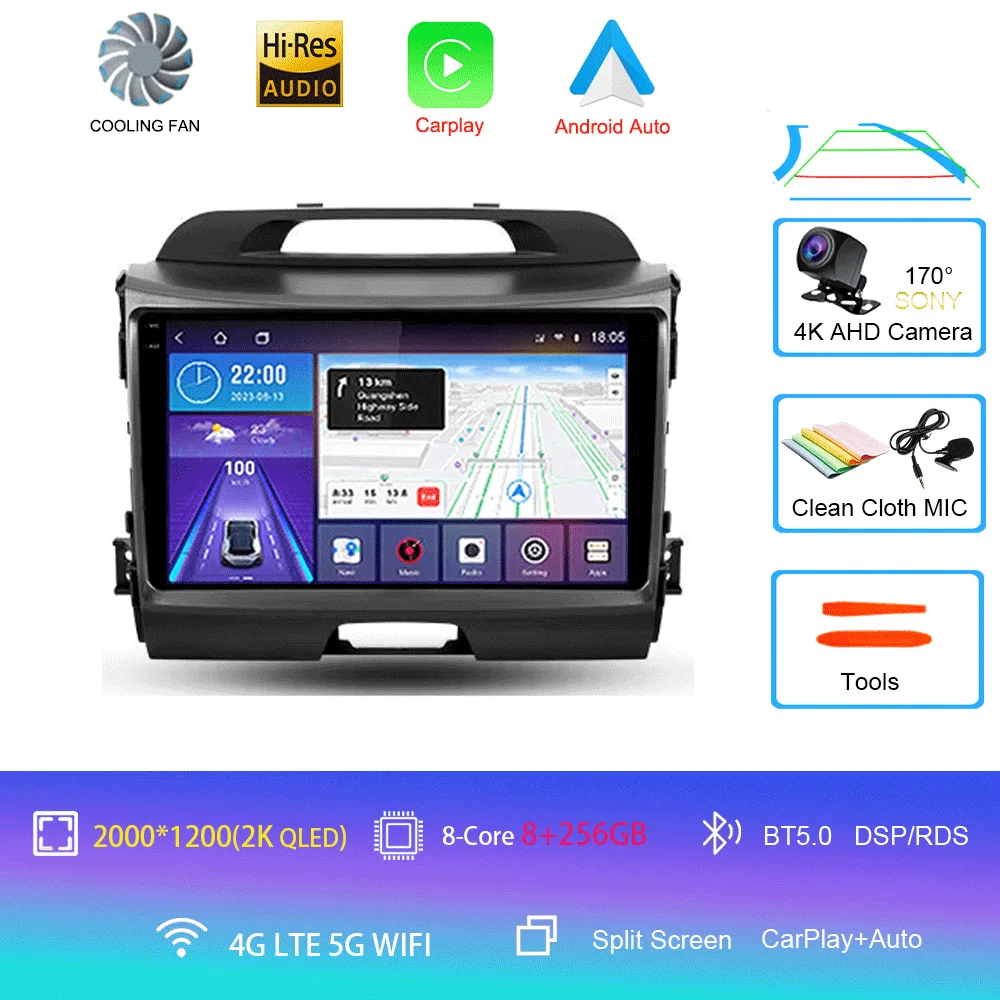 Android 16 Autoradio Draadloze CarPlay Auto voor KIA Sportage 3 2010-2015 2016 4G + WIFI Multimedia Video Player GPS 2din Autoradio