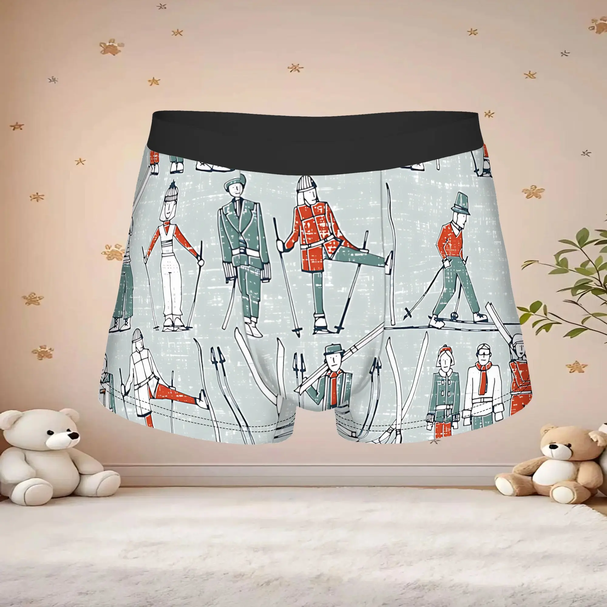 1pc Popular Vintage Ski Linen boxers  Novelty Panties Men's Underwear Print Shorts Boxer Briefs