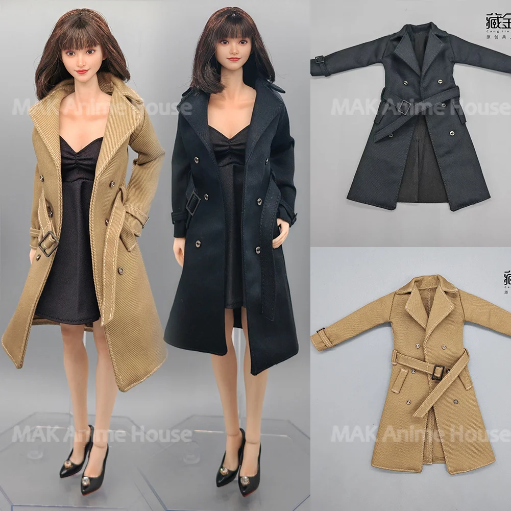 

CJG-076 1/6 Scale Female Trench Trench Coat Black Khaki Top Fashion Cool Clothes Model Fit 12" Solider Action Figure Body Dolls