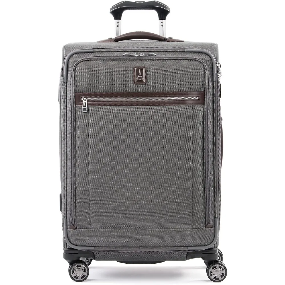 Elite-Bagages à carreaux extensibles Softside pour hommes et femmes, valise à roulettes à 8 roues, serrure TSA, gris vintage, à carreaux moyens, 25 po