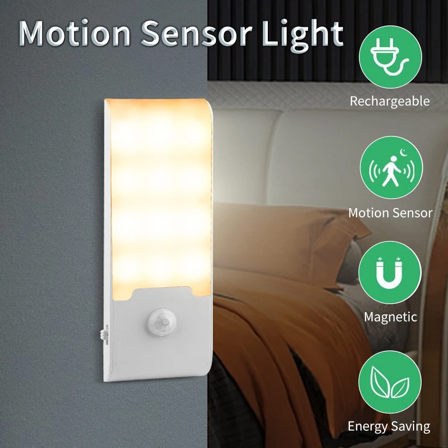 Sensore di movimento luce notturna a LED senza fili lampada da notte ricaricabile USB per armadio da cucina armadio scala armadio luce