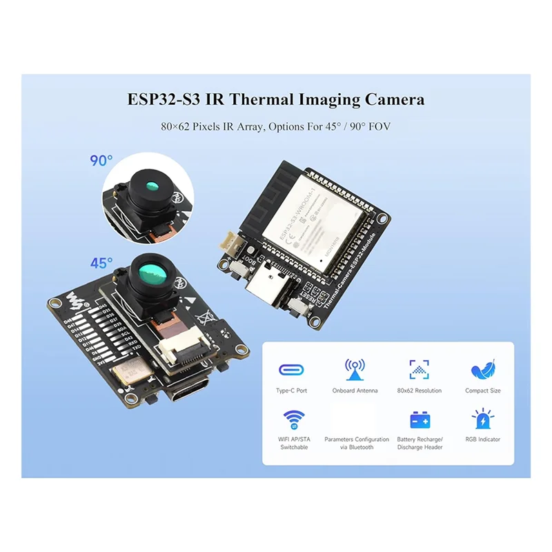 AB11-ESP32-S3 IR Thermal Imaging Camera Module Equipped With ESP32-S3-WROOM-1 80X62 Pixels IR Array,External Device Expansion