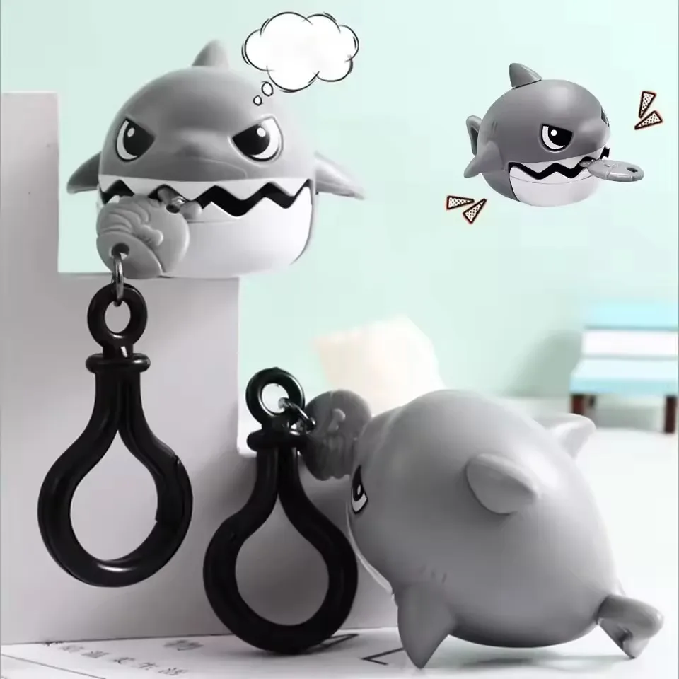 1/8pcs Creative Fun Pull Line Nibbling Shark Keychain For Children Cartoon Eating Small Fish Keyring Car Bag Small Pendant Gift