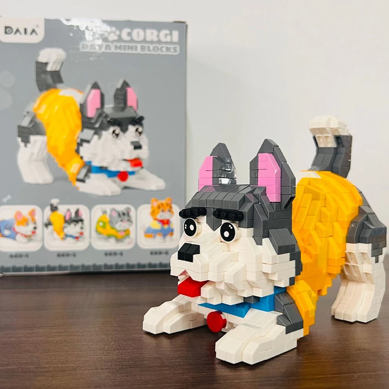 Creaive Puzzle Micro-particle Kids Building Blocks Assembled Toys Cute Pet Series Blue Cat Husky Adult Ornaments Children's Gift