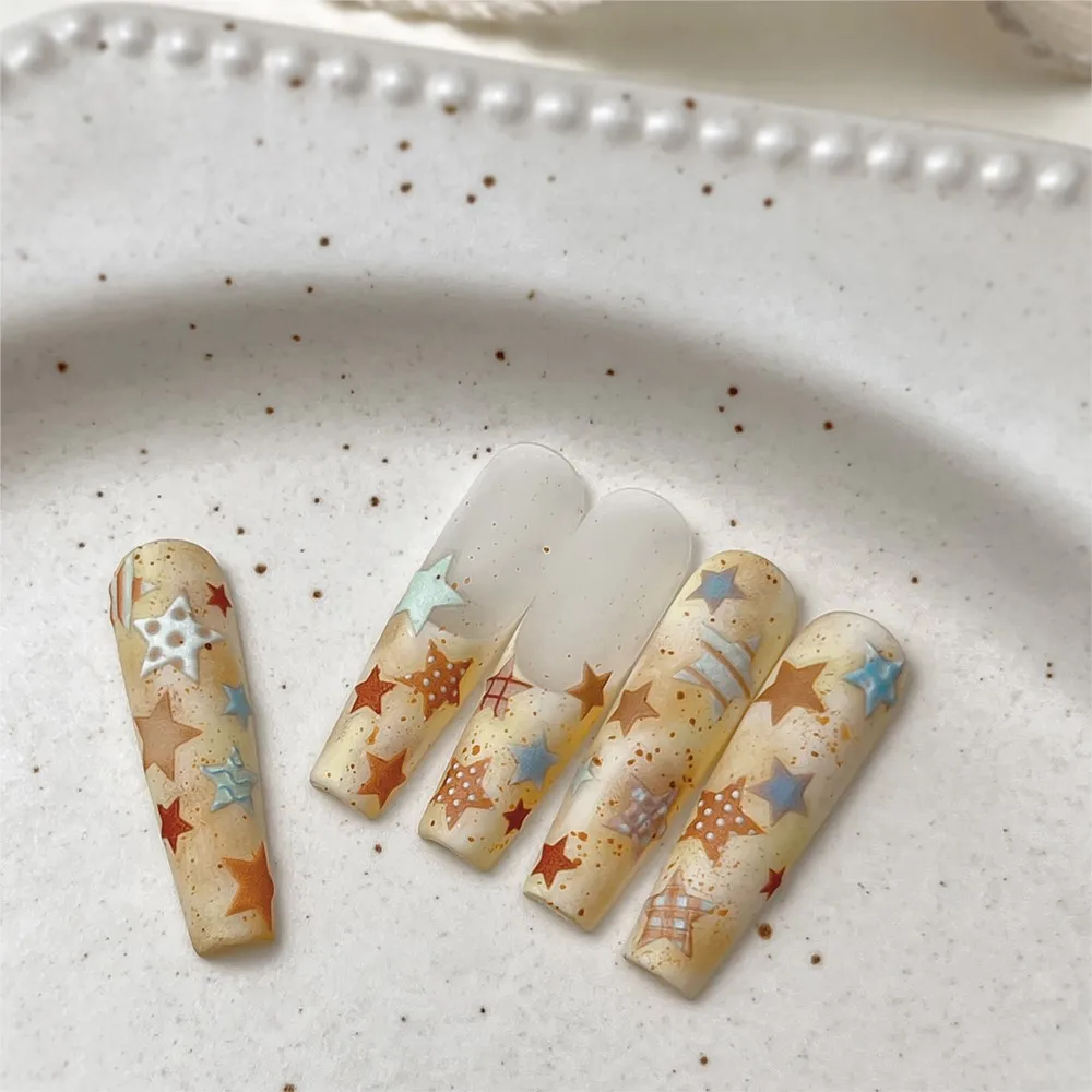 1 قطعة 5D تنقش الملونة ستار مسمار ملصقات الخماسية نجمة مسمار الشارات 8*10 سنتيمتر ذاتية اللصق مانيكير ستار مسمار المتزلجون DE43!