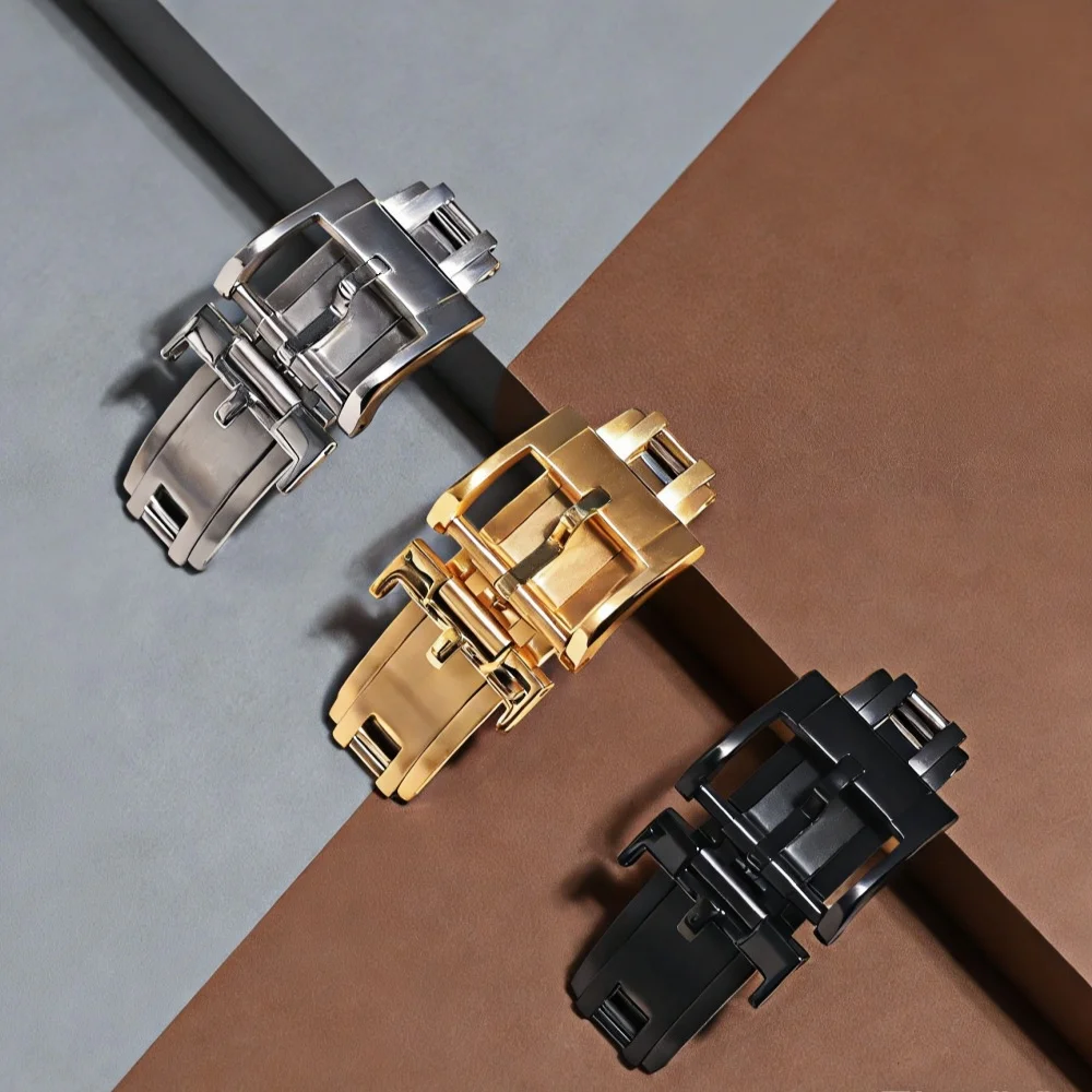 Premium Spring Deployant Clasp For Delug 16mm 18mm 20mm Watch Buckle For Leather Straps Aircraft Grade Stainless Steel Clasp
