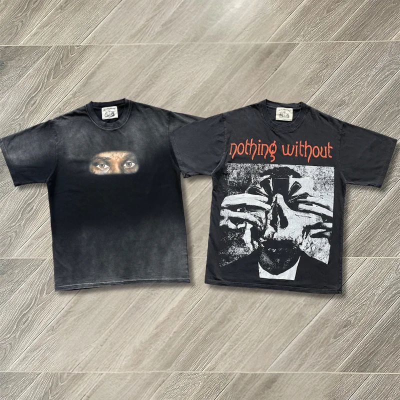 

Vertabrae Tee American Streetwear Eye Print Vintage Short-sleeved T-shirts for Men Women Vintage T Shirt