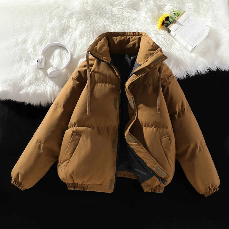 2026 Men's Down Jacket Casual Fashion Solid Color Outdoor Sports Windproof Warm Stand Collar Coat Men's Cotton Jacket Parkas