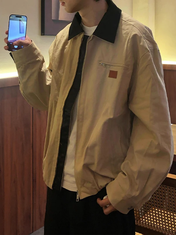 

Khaki Detroit Workwear Jaet Men's ort American Retro Pilot Top Cleanfit Outerwear Loose Fit ket Long Sve Zipper Clo...