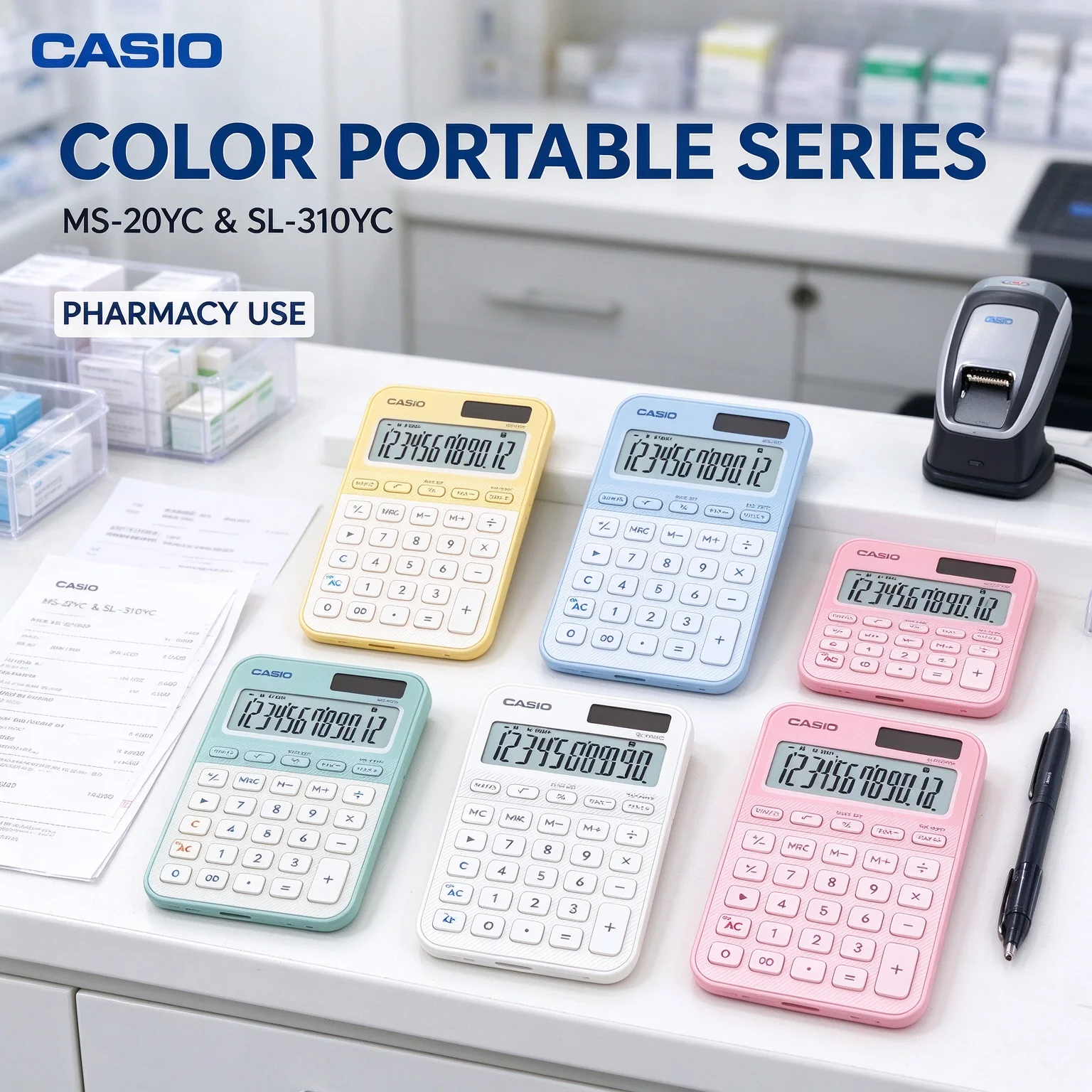 Casio MS20YC SL310YC Desktop & Pocket Calculator Solar Powered with Tax Calculation for Small Business Accounting Use