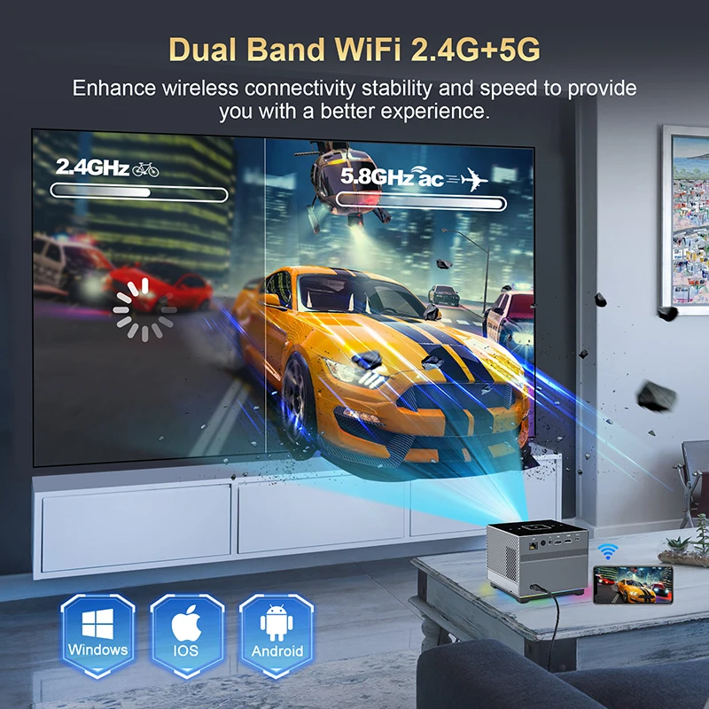 XNANO 300ANSI projektor 8k/4k WIFI 5G hlas daleký přenosné chytrý film projektor s LED osvětlení BT5.0 vestavěný různí app