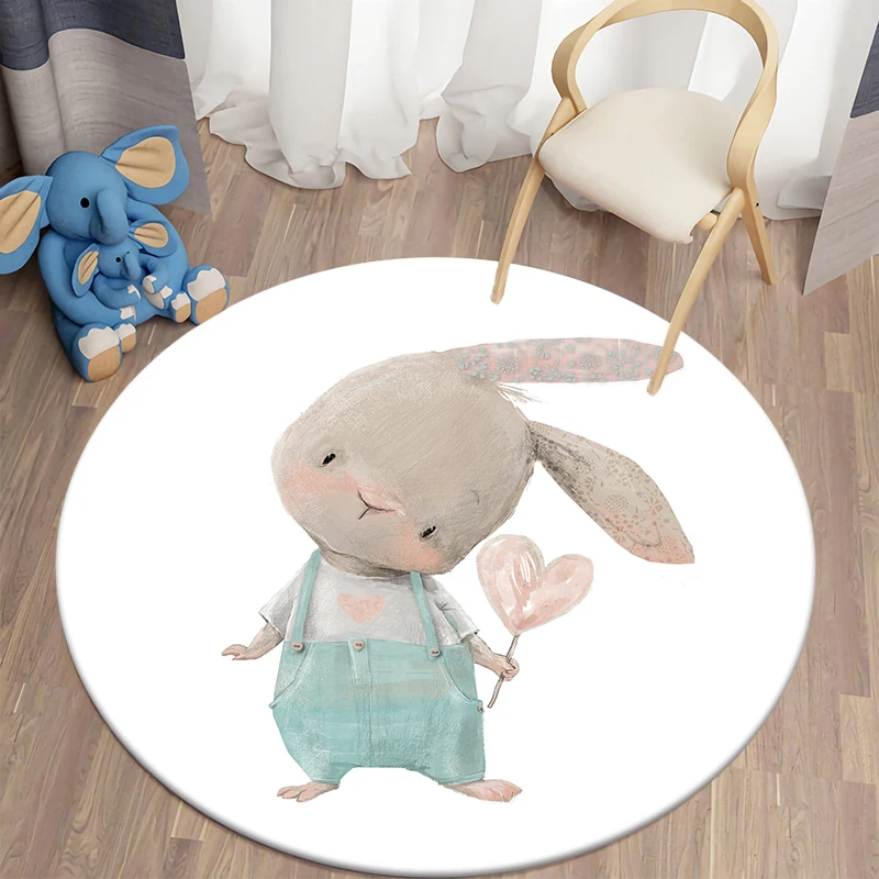 Children\'s Anti-Slip Mat Decorative Carpet Cartoon Rabbit Print  Round  Living Room Floor