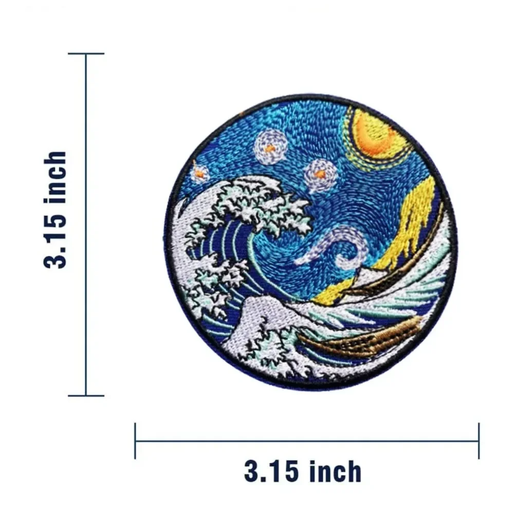 Embroidered The Great Wave Off Kanagawa Japan Patch Hook&Loop Tactical Military Patches Badges Morale for Backpack Cloth Sticker