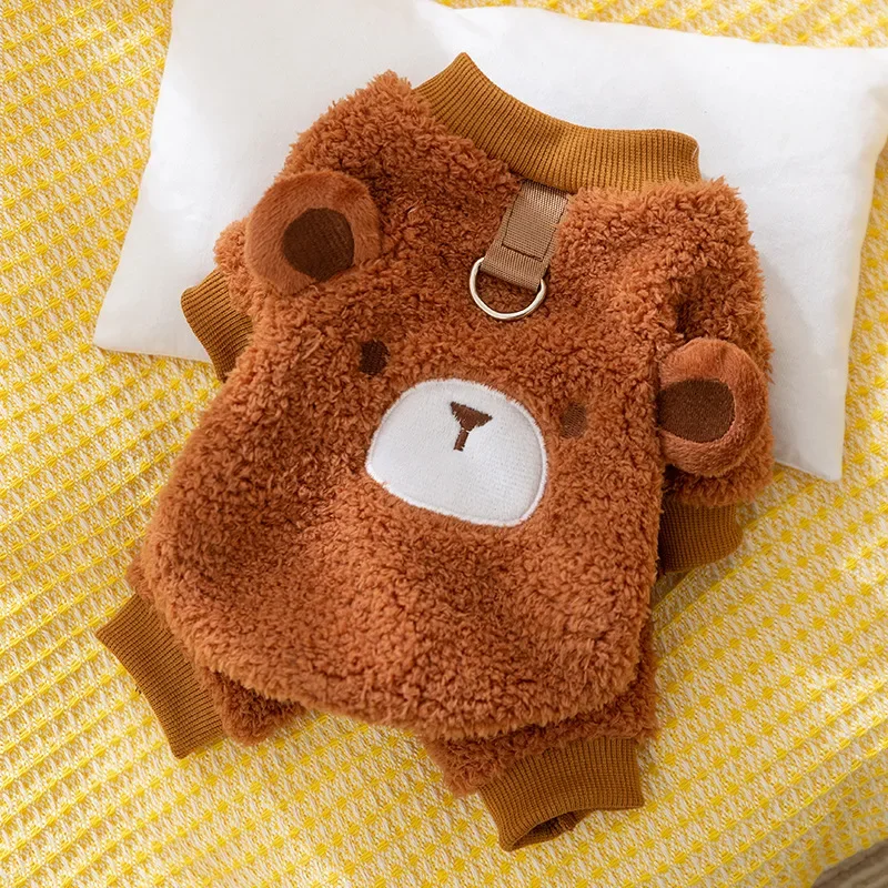 Vestiti invernali per cani ‌ Divertente cappotto caldo per gatti con motivo animale, completo in pile a quattro zampe con guinzaglio per forniture per animali domestici di taglia piccola e media