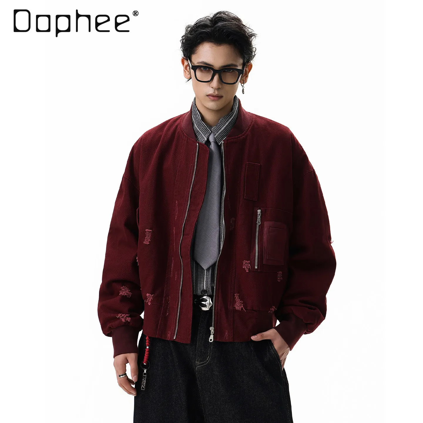 

2026 Spring and Autumn New American Retro Style Men's Cool Loose Casual Versatile Red and Black Short Bomber Jacket