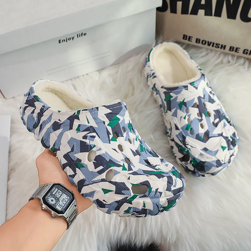 شباشب فرو شتوية للرجال، شباشب قطنية قطيفة عصرية مقاومة للماء للنساء، حذاء منزلي دافئ ومريح ومضاد للانزلاق
